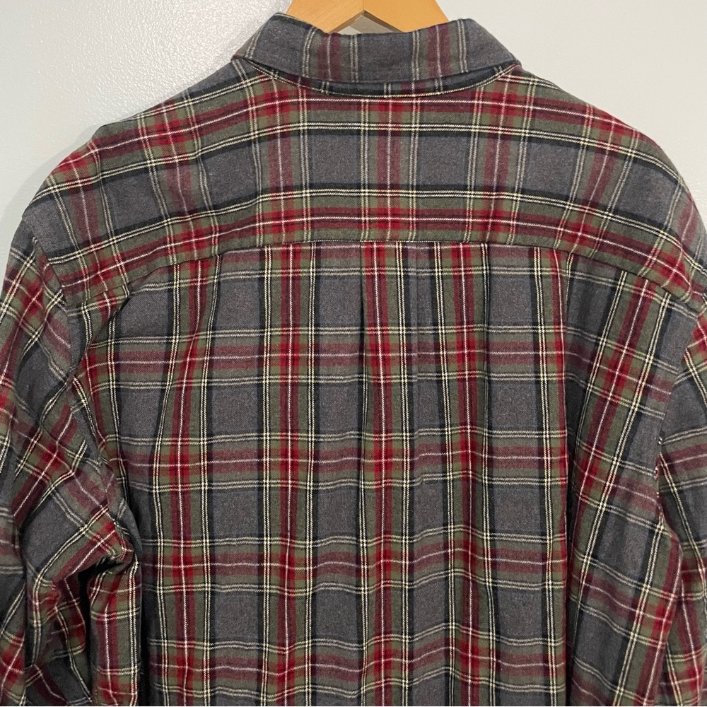 L.L. Bean Red and Gray Flannel Plaid Casual Button Down Shirt XL Tall - Picture 8 of 10